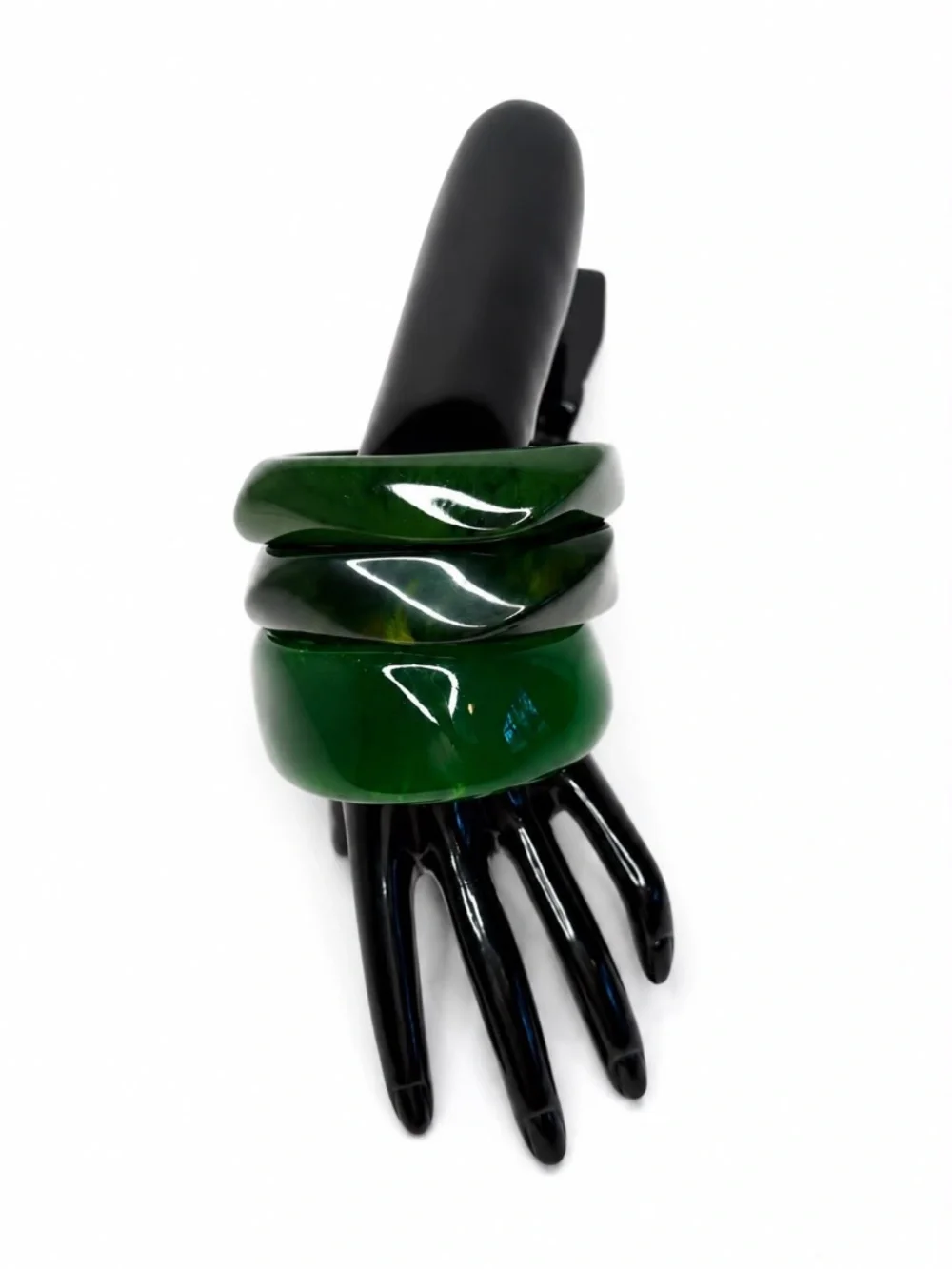 Green Chunky Bangle Bracelet Set – Oversized Statement Dark Emerald Stack